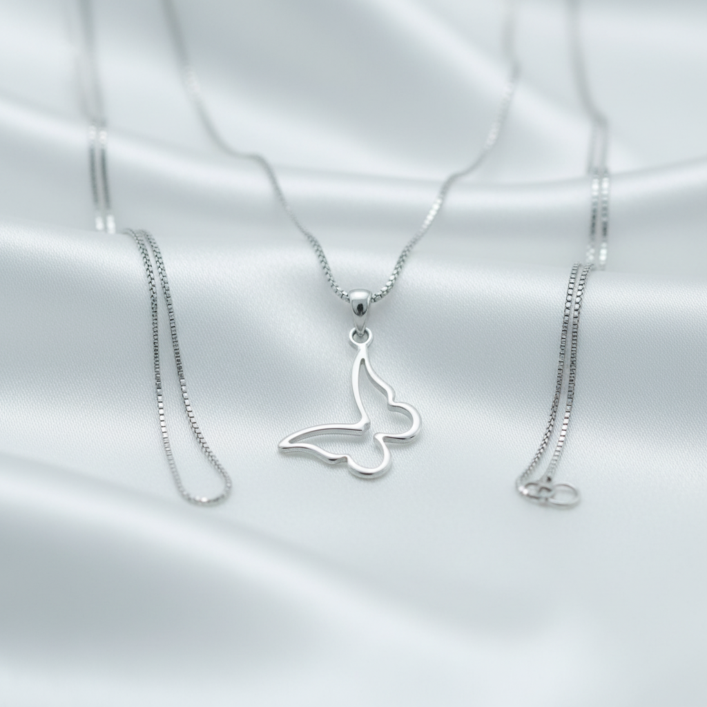 Sterling Silver Ladies Dainty Hollow Butterfly Charm Necklace