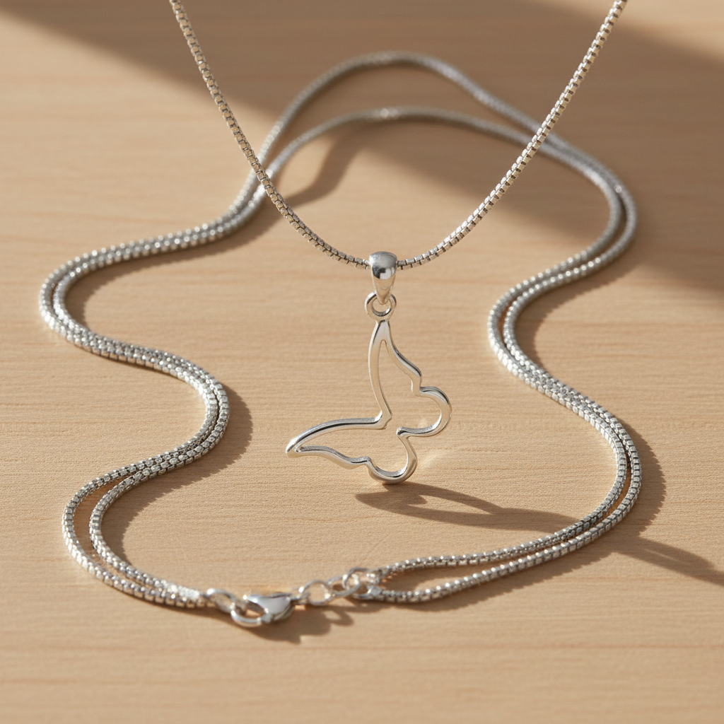 Sterling Silver Ladies Dainty Hollow Butterfly Charm Necklace