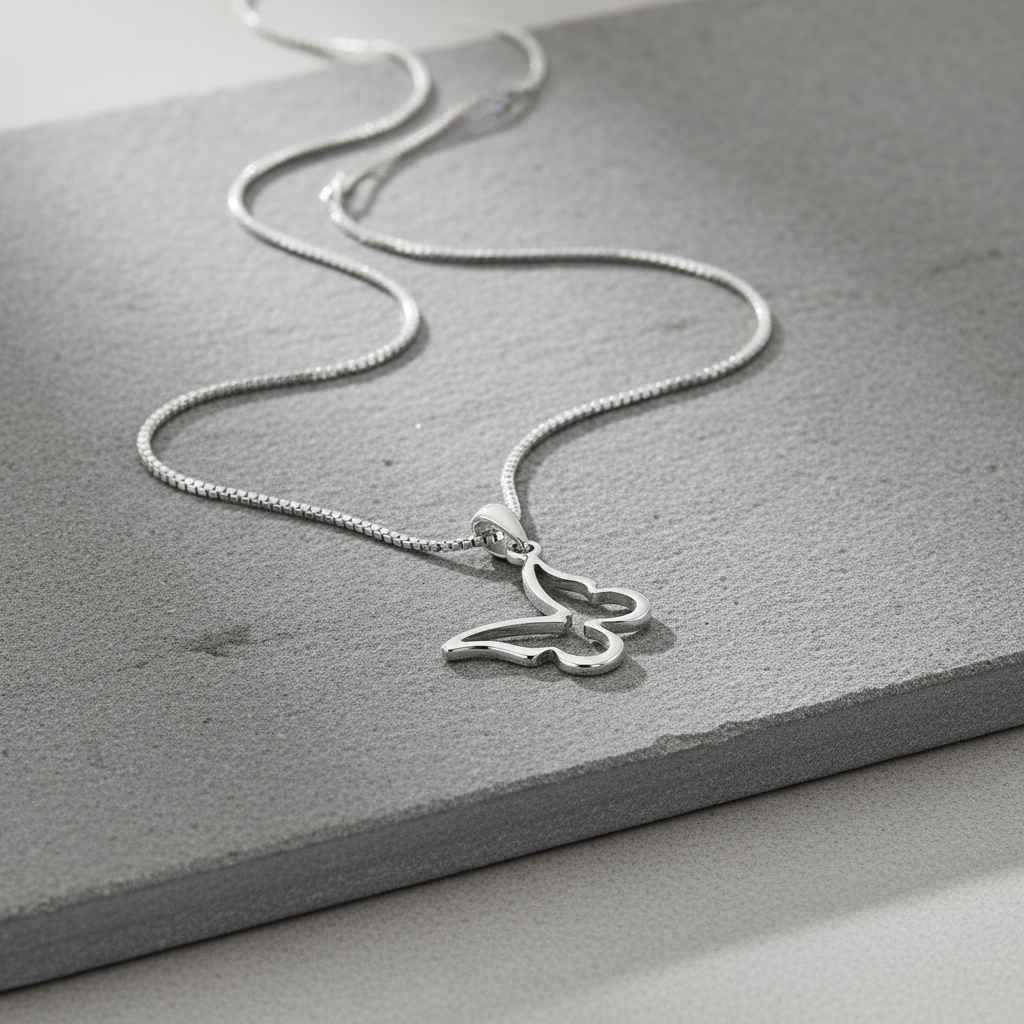 Sterling Silver Ladies Dainty Hollow Butterfly Charm Necklace