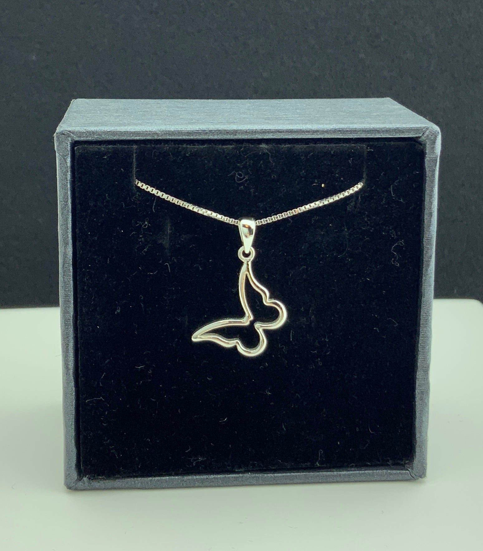 Sterling Silver Ladies Dainty Hollow Butterfly Charm Necklace | SilverCloseOut