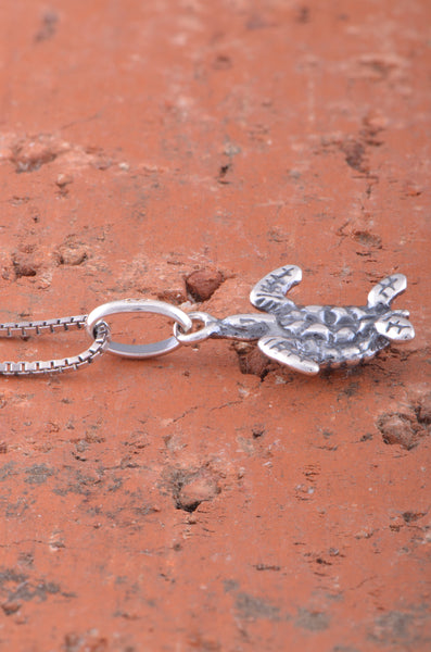 Sterling Silver Girls Small Kemps Sea Turtle Charm Necklace