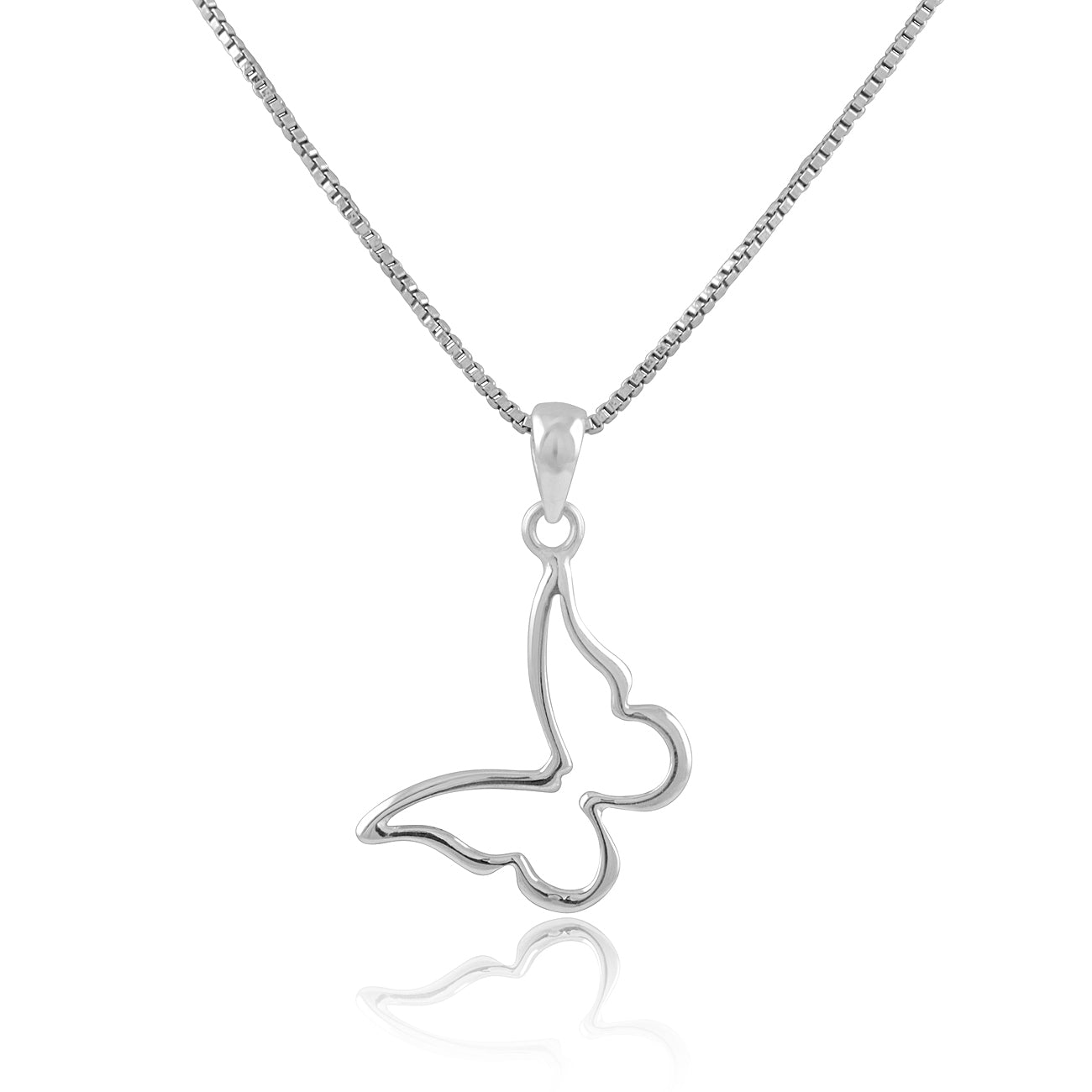 Sterling Silver Ladies Dainty Hollow Butterfly Charm Necklace | SilverCloseOut