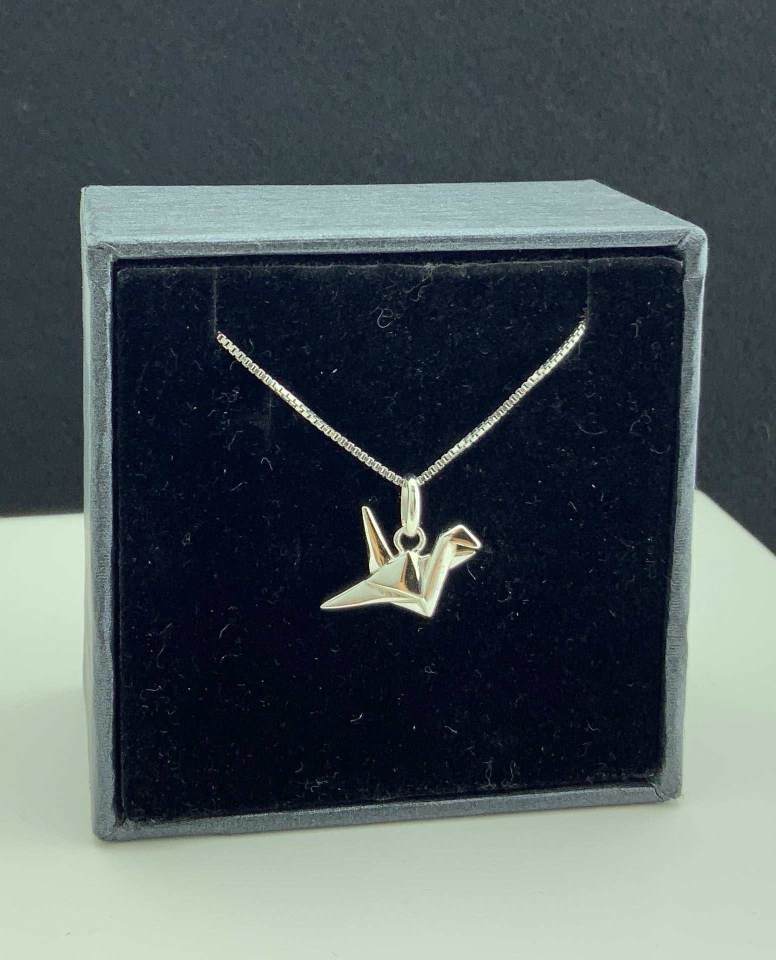 Sterling Silver Ladies Dainty Origami Crane Charm Necklace | SilverCloseOut