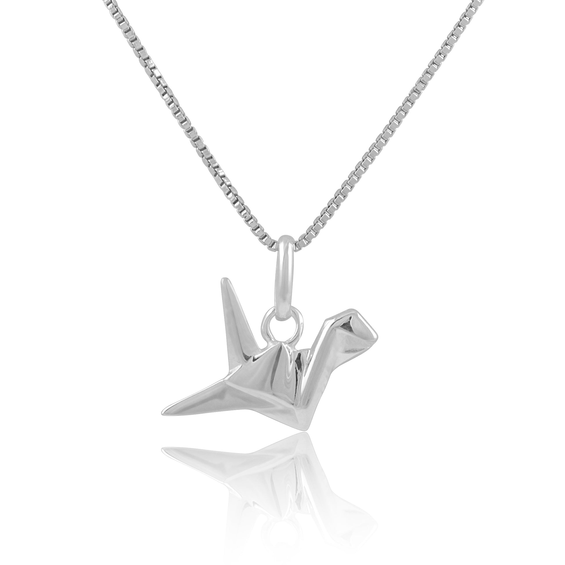Sterling Silver Ladies Dainty Origami Crane Charm Necklace | SilverCloseOut