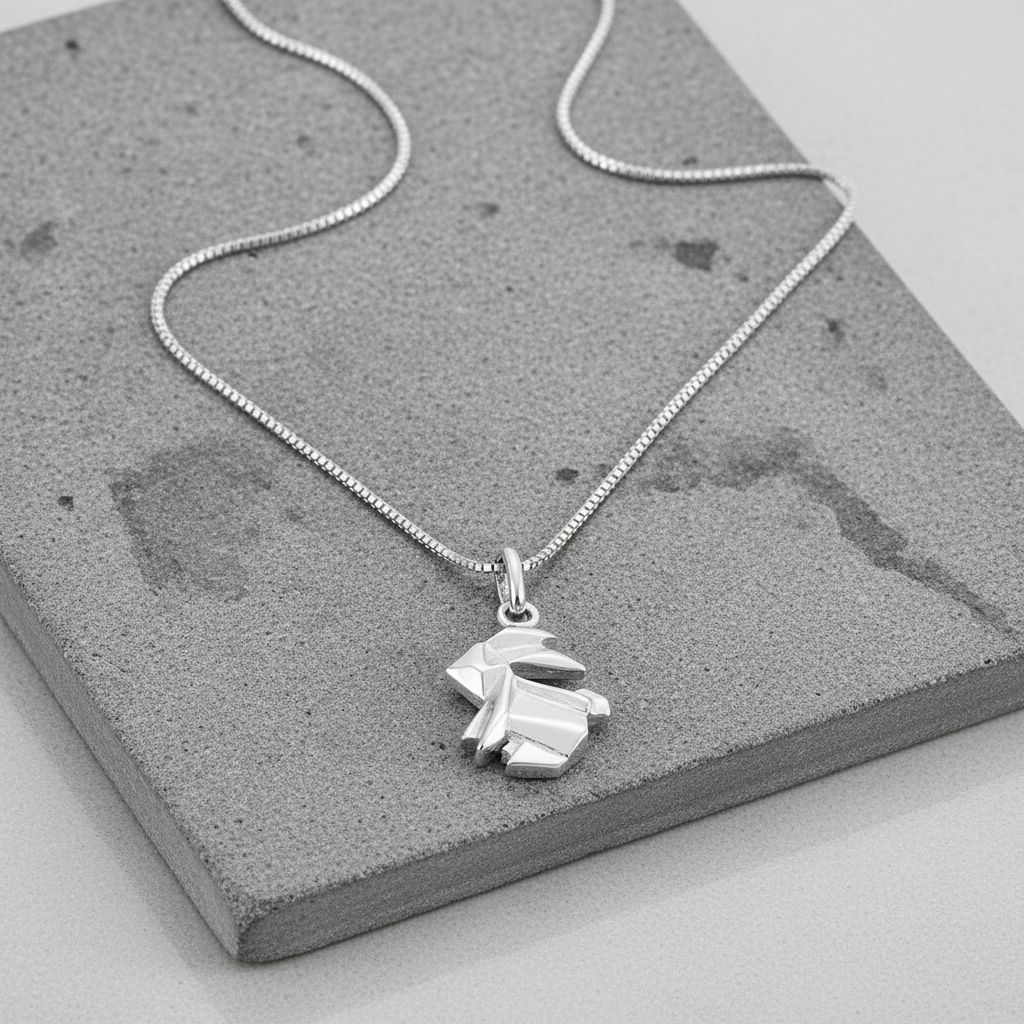 Sterling Silver Women's Dainty Origami Bunny Rabbit Necklace | SilverCloseOut