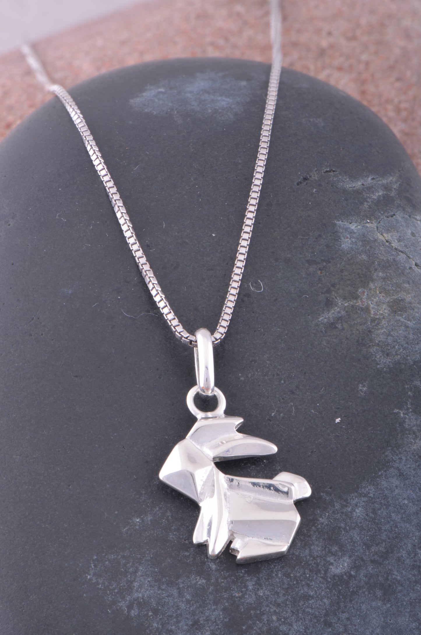 Sterling Silver Womens Dainty Origami Bunny Rabbit Necklace
