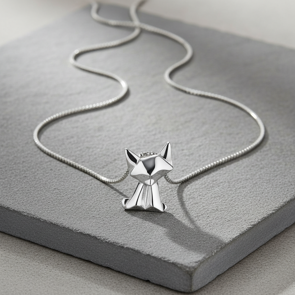 Sterling Silver Girls Dainty Origami kitty Cat Necklace