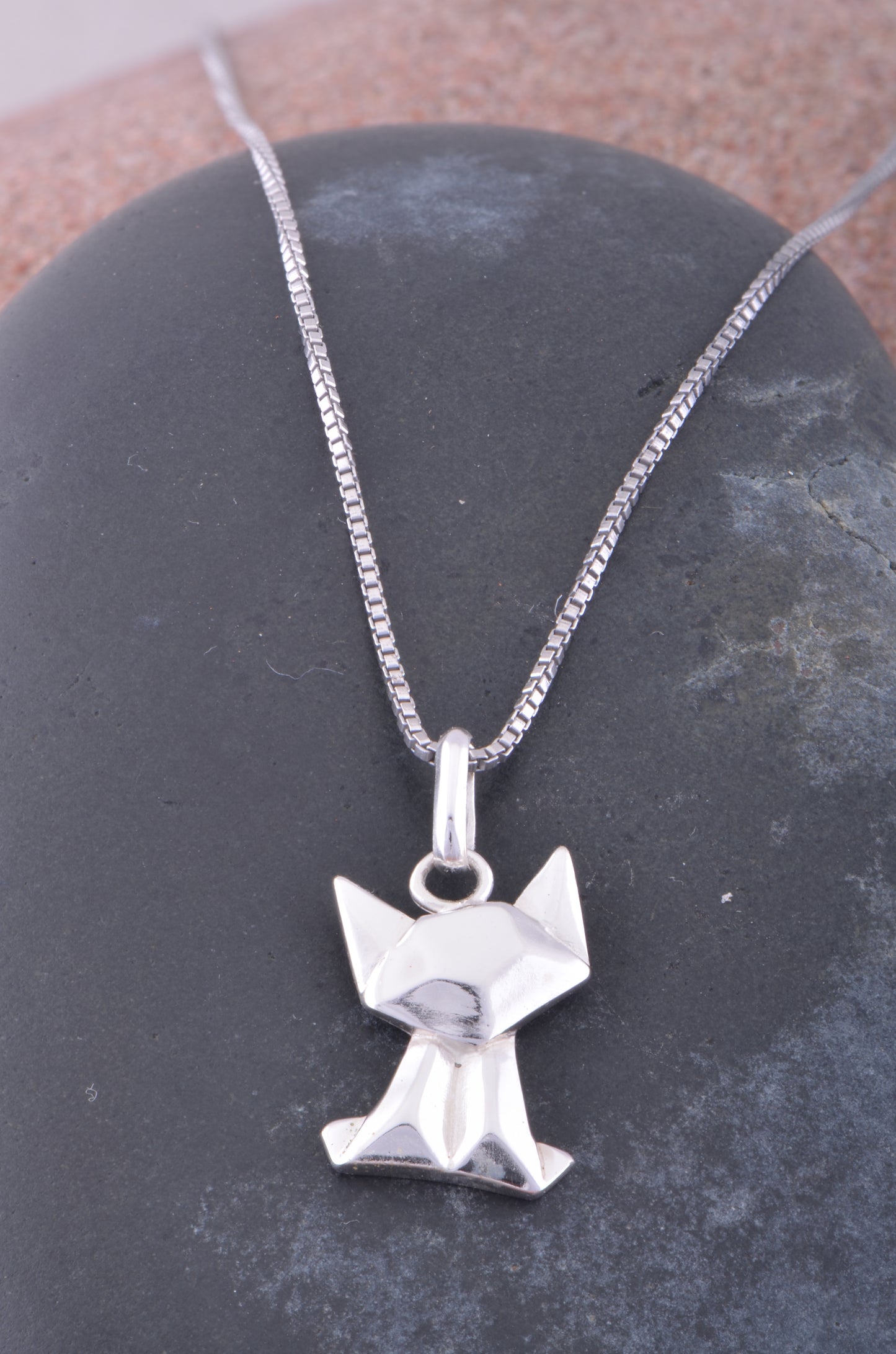 Sterling Silver Girls Dainty Origami kitty Cat Necklace
