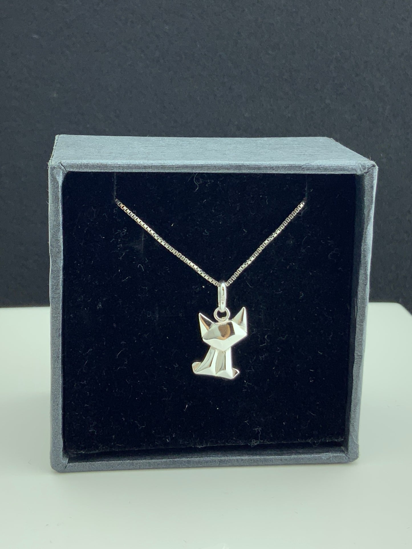 Sterling Silver Girls Dainty Origami kitty Cat Necklace