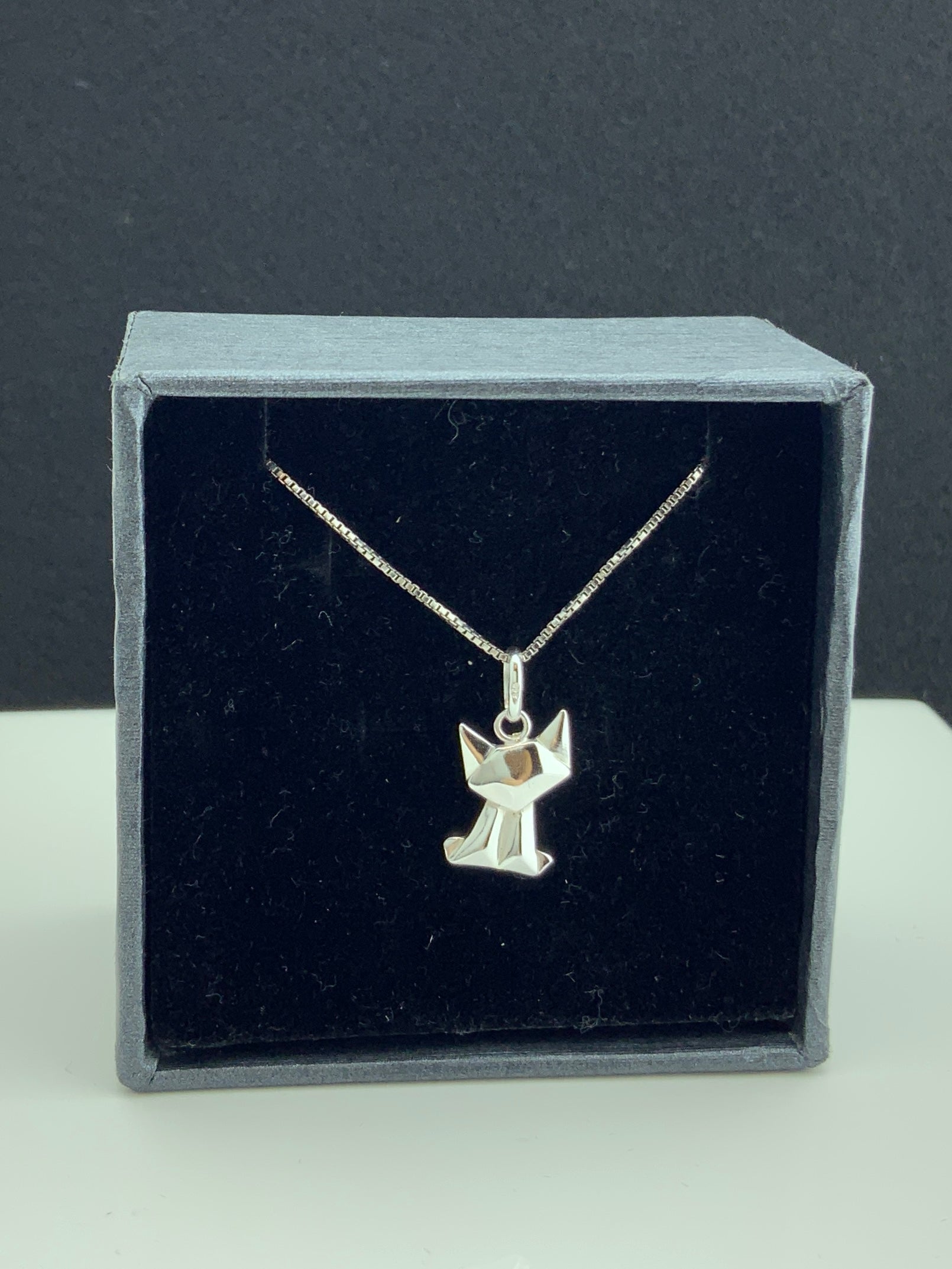 Sterling Silver Girls Dainty Origami kitty Cat Necklace
