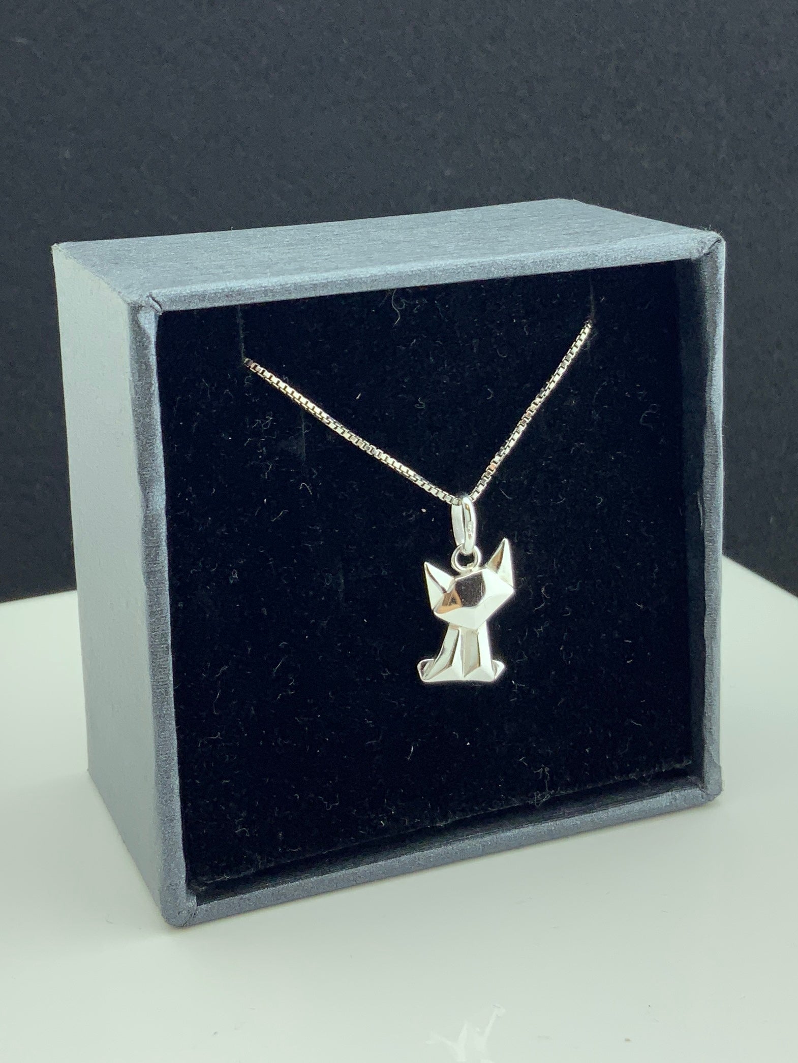 Sterling Silver Girls Dainty Origami kitty Cat Necklace