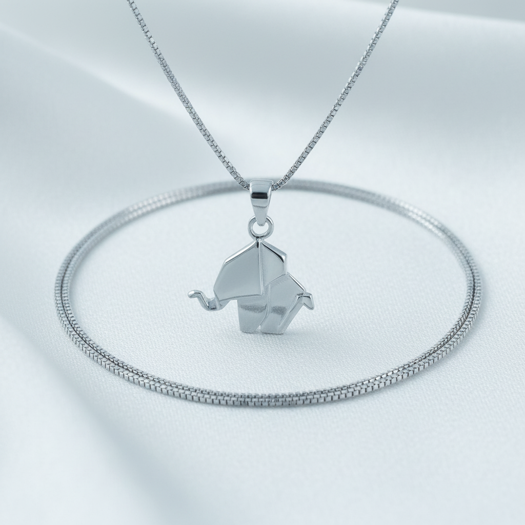 Sterling Silver Origami Elephant Necklace