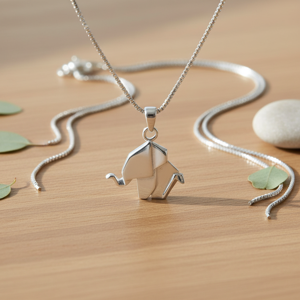 Sterling Silver Origami Elephant Necklace