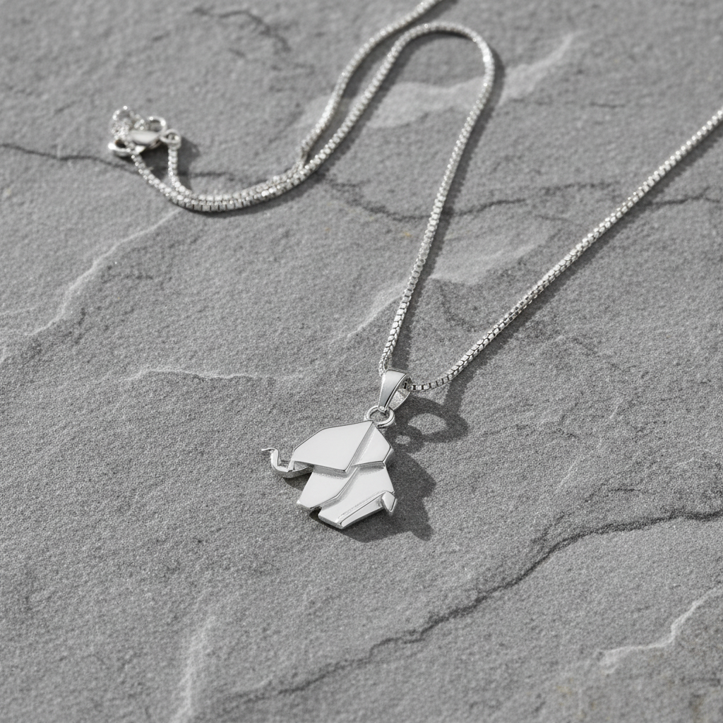 Sterling Silver Origami Elephant Necklace