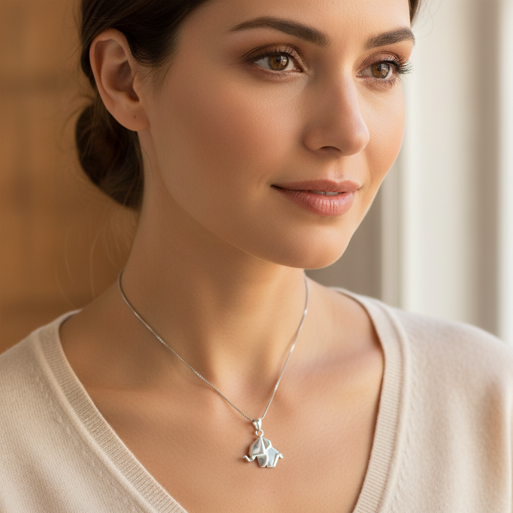 Sterling Silver Origami Elephant Necklace