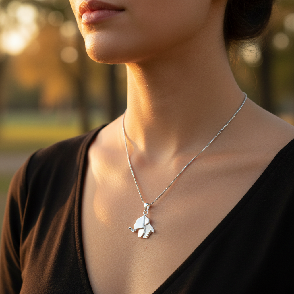 Sterling Silver Origami Elephant Necklace