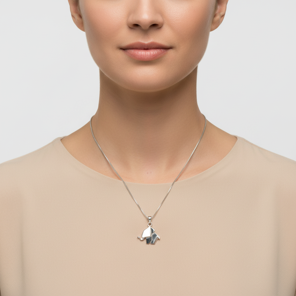 Sterling Silver Origami Elephant Necklace