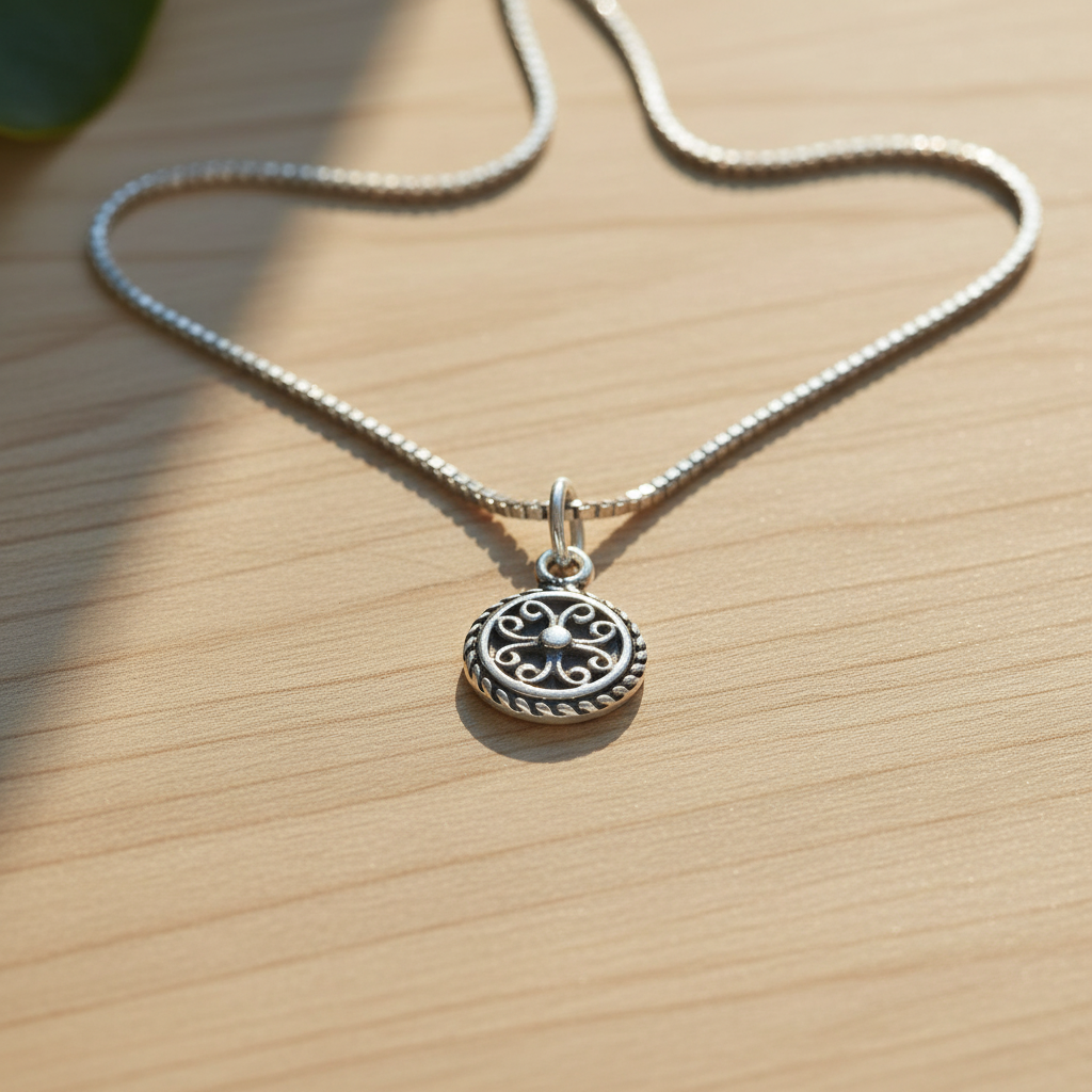 Sterling Silver Womens Tiny Boho Bali Necklace