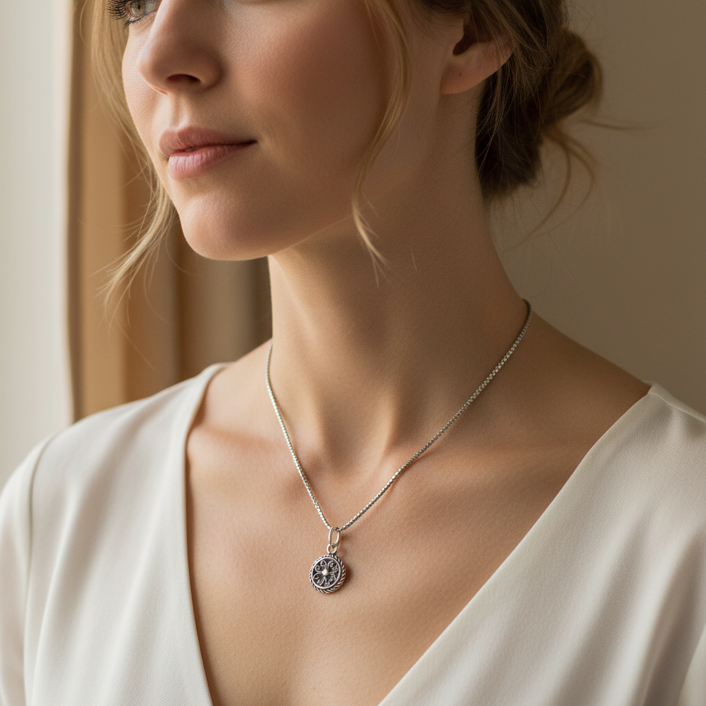 Sterling Silver Womens Tiny Boho Bali Necklace