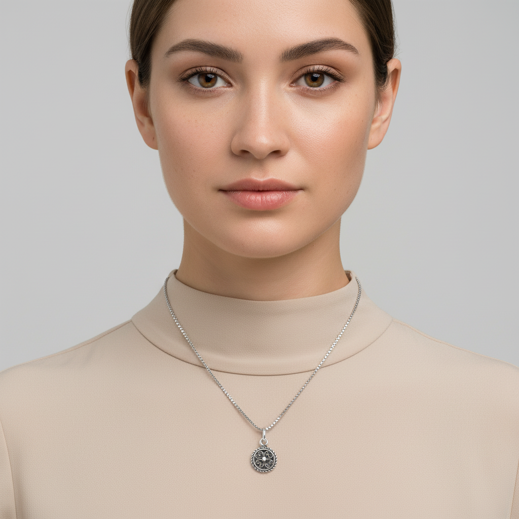 Sterling Silver Womens Tiny Boho Bali Necklace