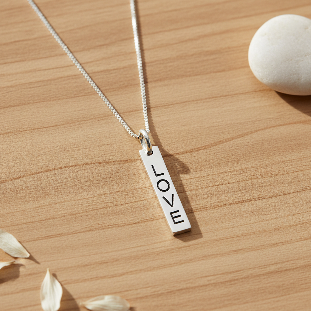 Sterling Silver Bar Love Necklace