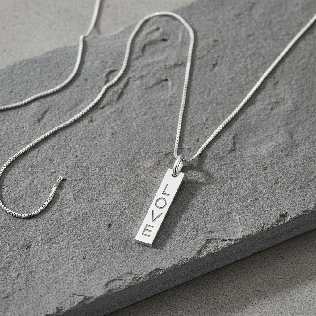 Sterling Silver Bar Love Necklace
