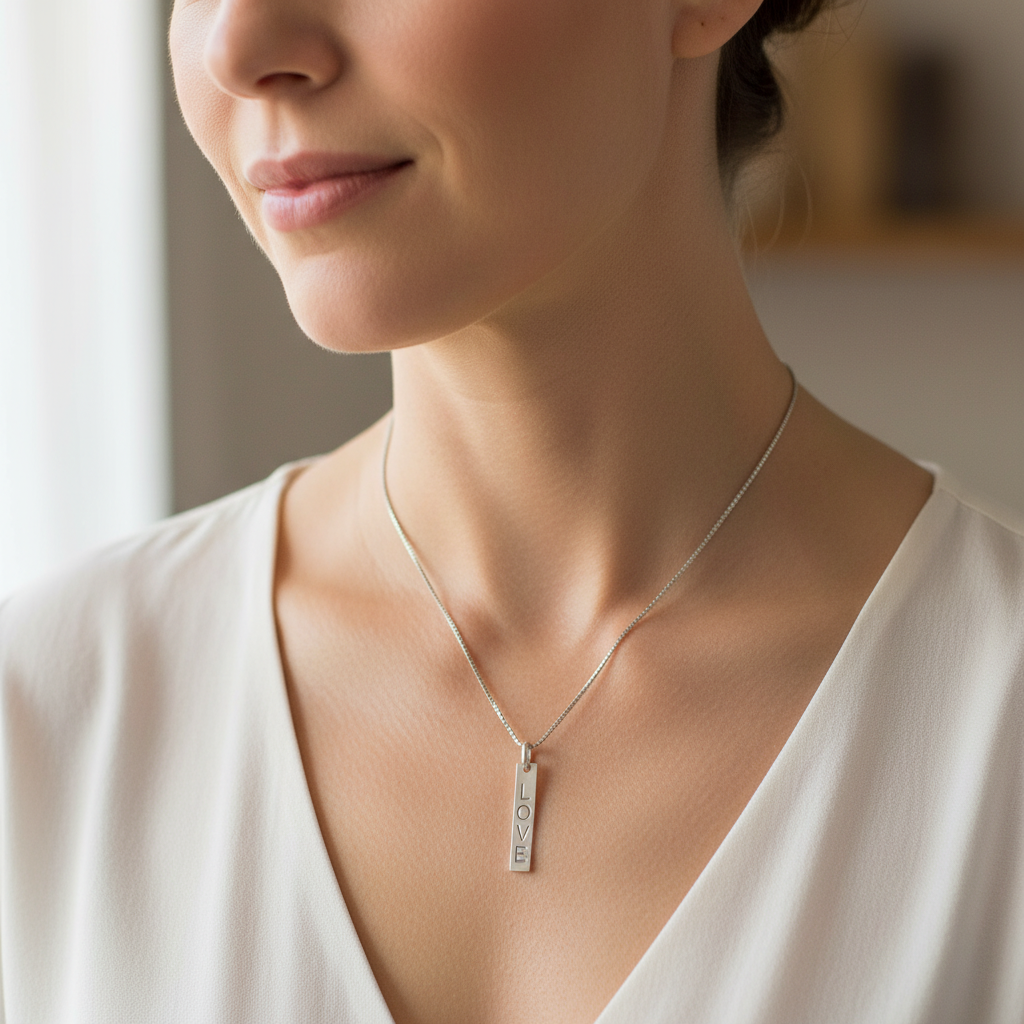 Sterling Silver Bar Love Necklace | SilverCloseOut