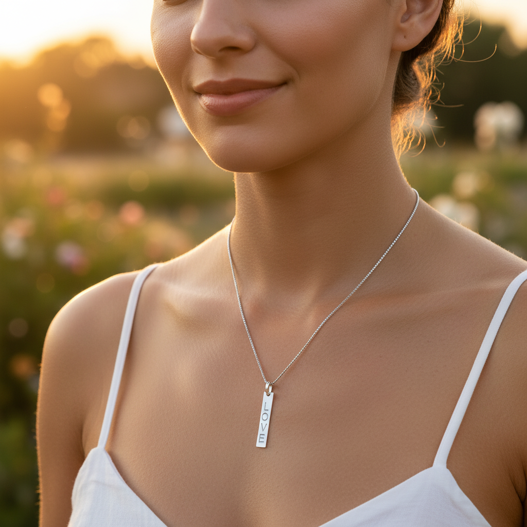 Sterling Silver Bar Love Necklace