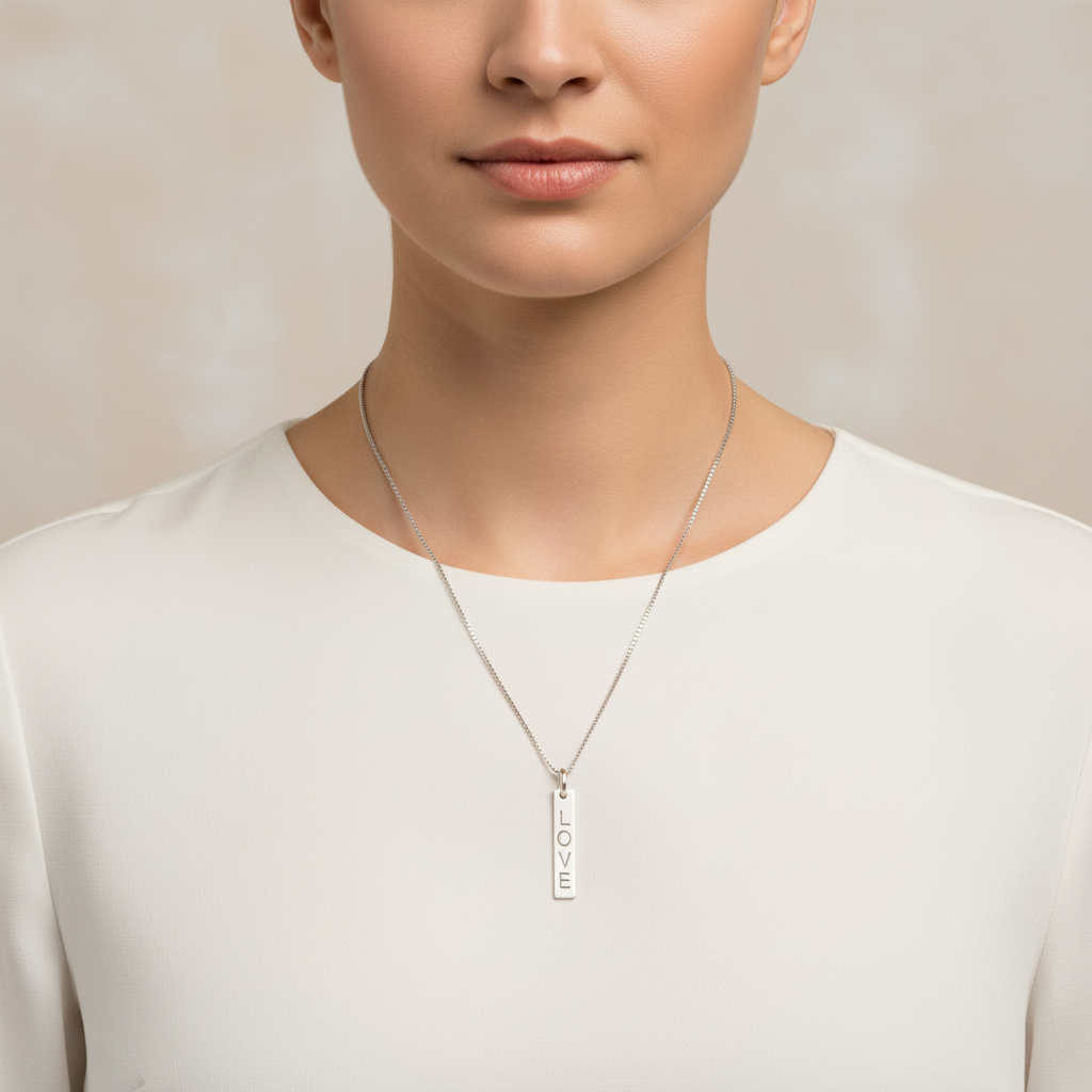 Sterling Silver Bar Love Necklace