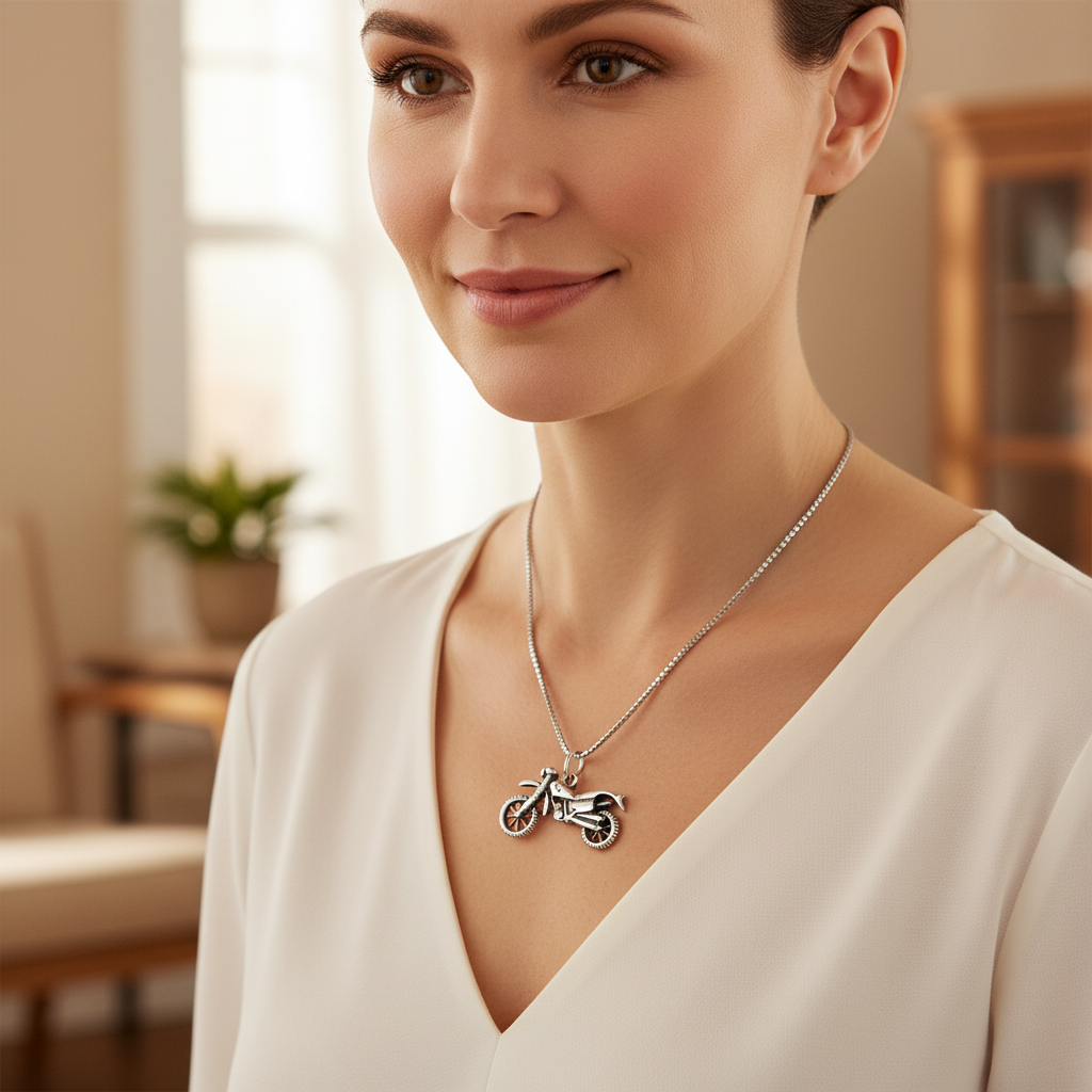 Sterling Silver Motorcycle Necklace