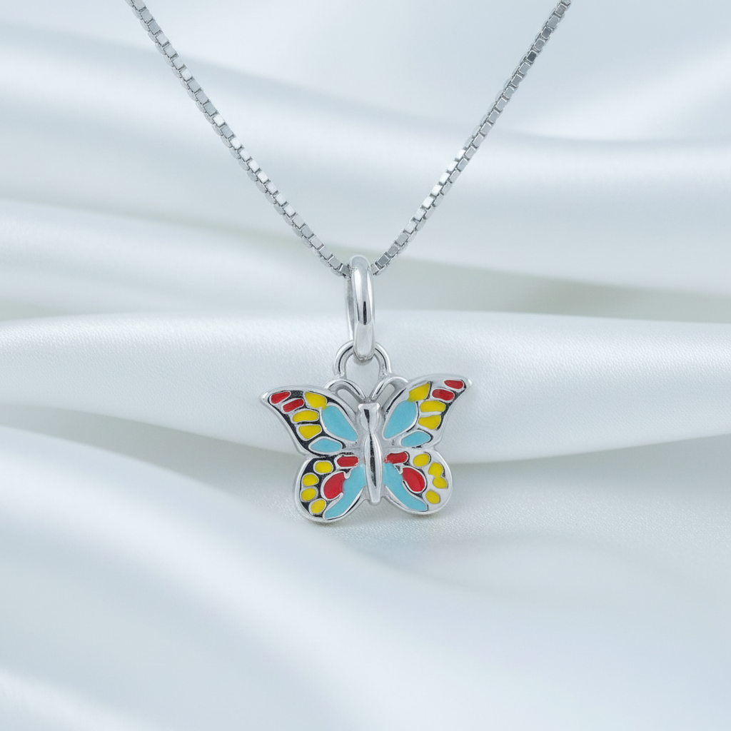 Sterling Silver MultiColored Butterfly Necklace