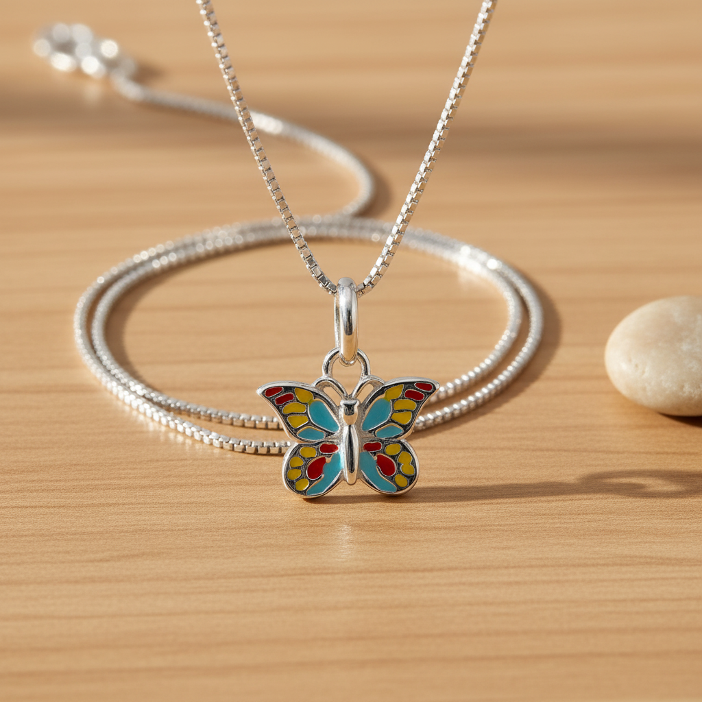 Sterling Silver MultiColored Butterfly Necklace