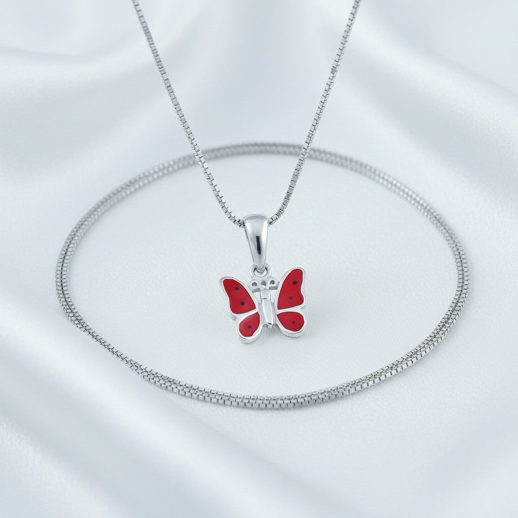 Sterling Silver Sterling Silver Red Butterfly Necklace | — view 5