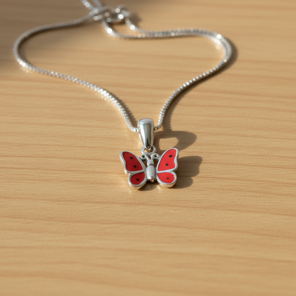 Sterling Silver Sterling Silver Red Butterfly Necklace | — alternate view