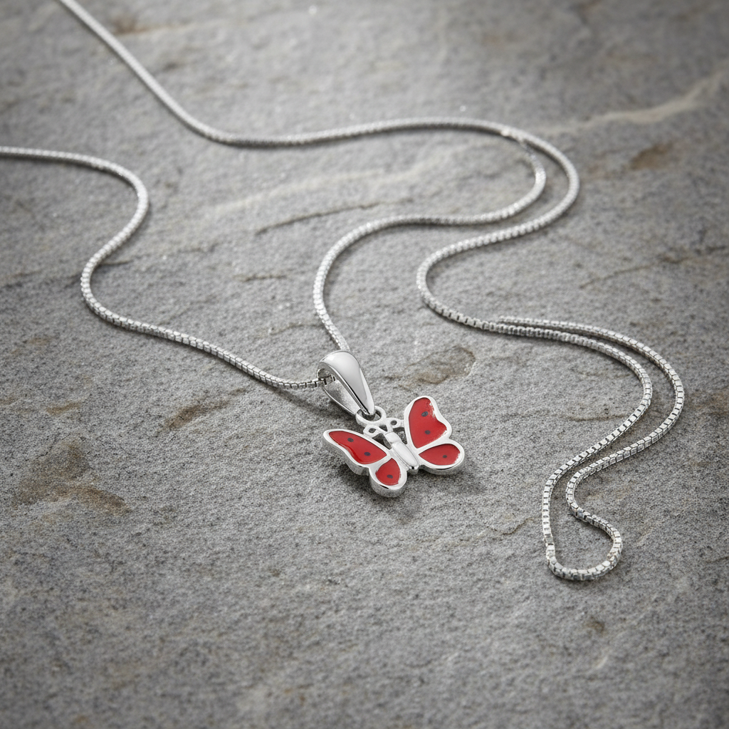 Sterling Silver Sterling Silver Red Butterfly Necklace | — scale reference