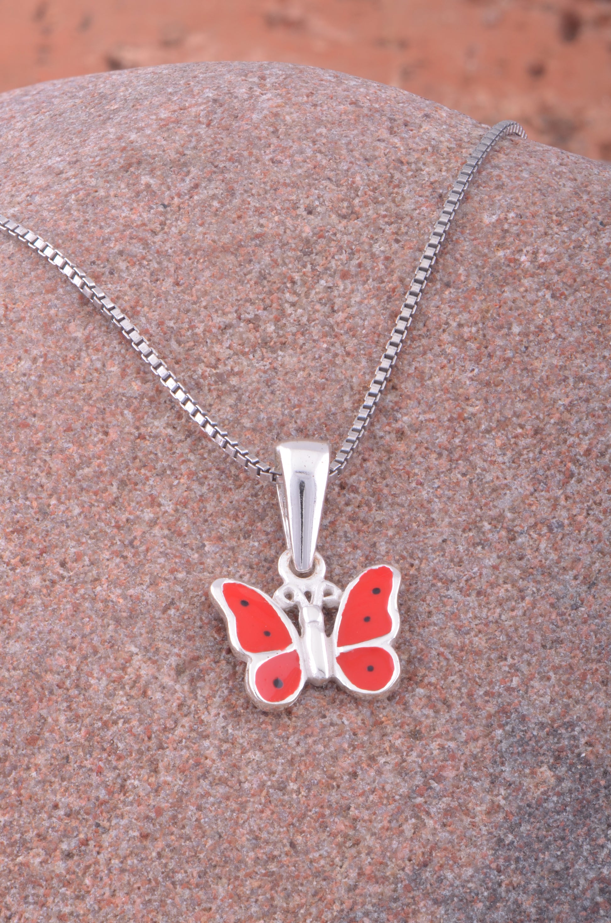 Sterling Silver Red Butterfly Necklace | SilverCloseOut