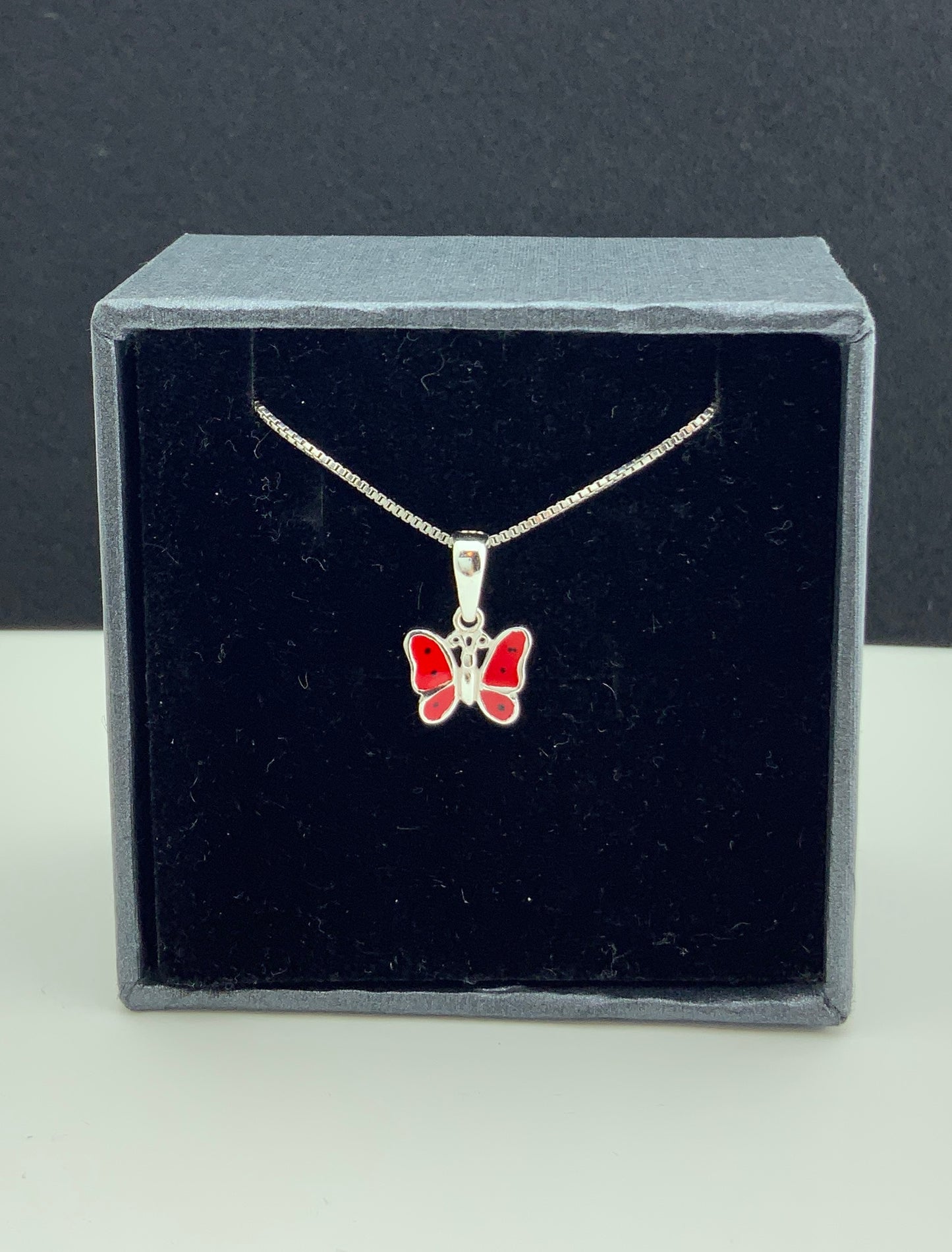 Sterling Silver Red Butterfly Necklace | SilverCloseOut