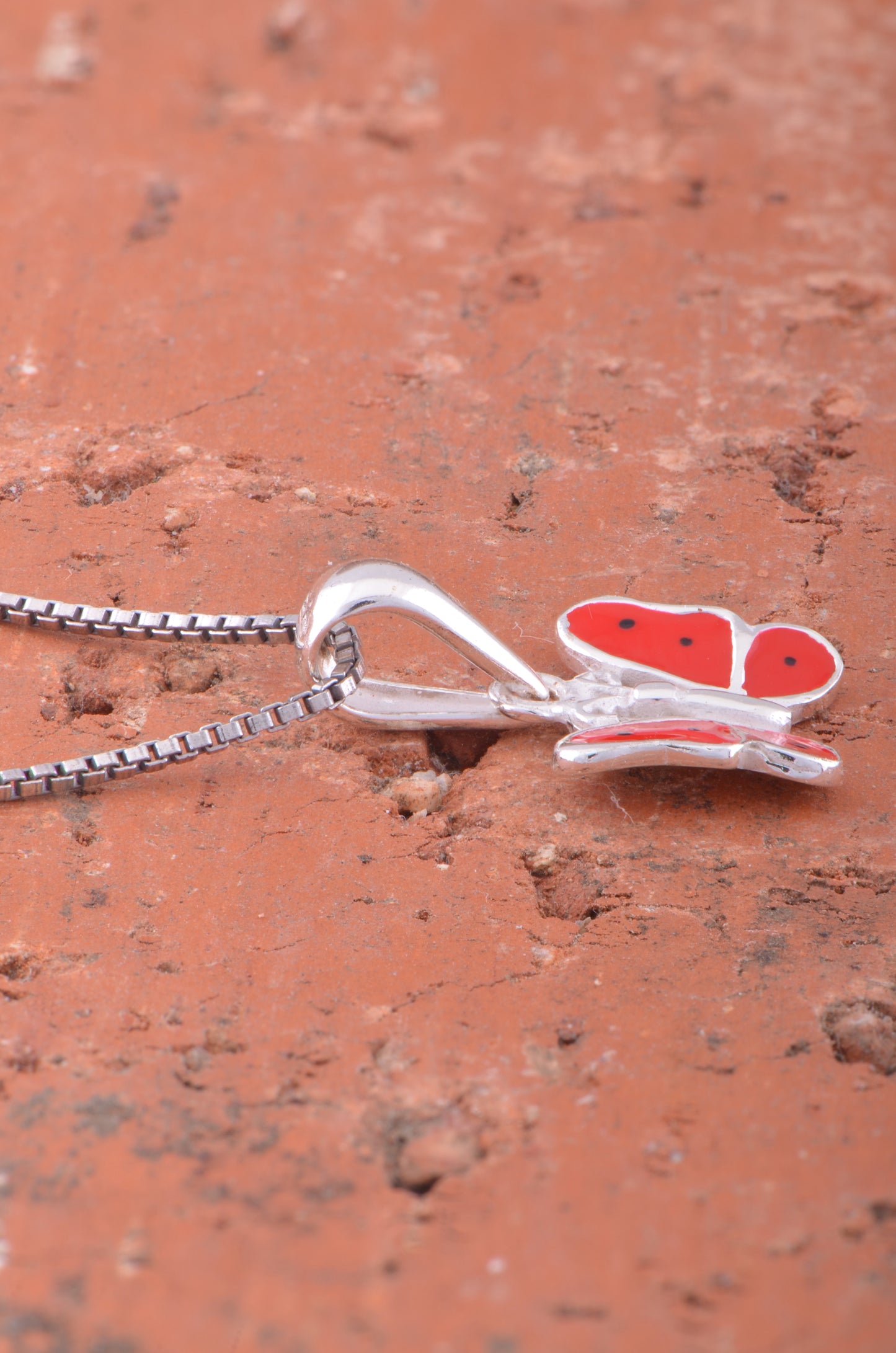 Sterling Silver Red Butterfly Necklace | SilverCloseOut