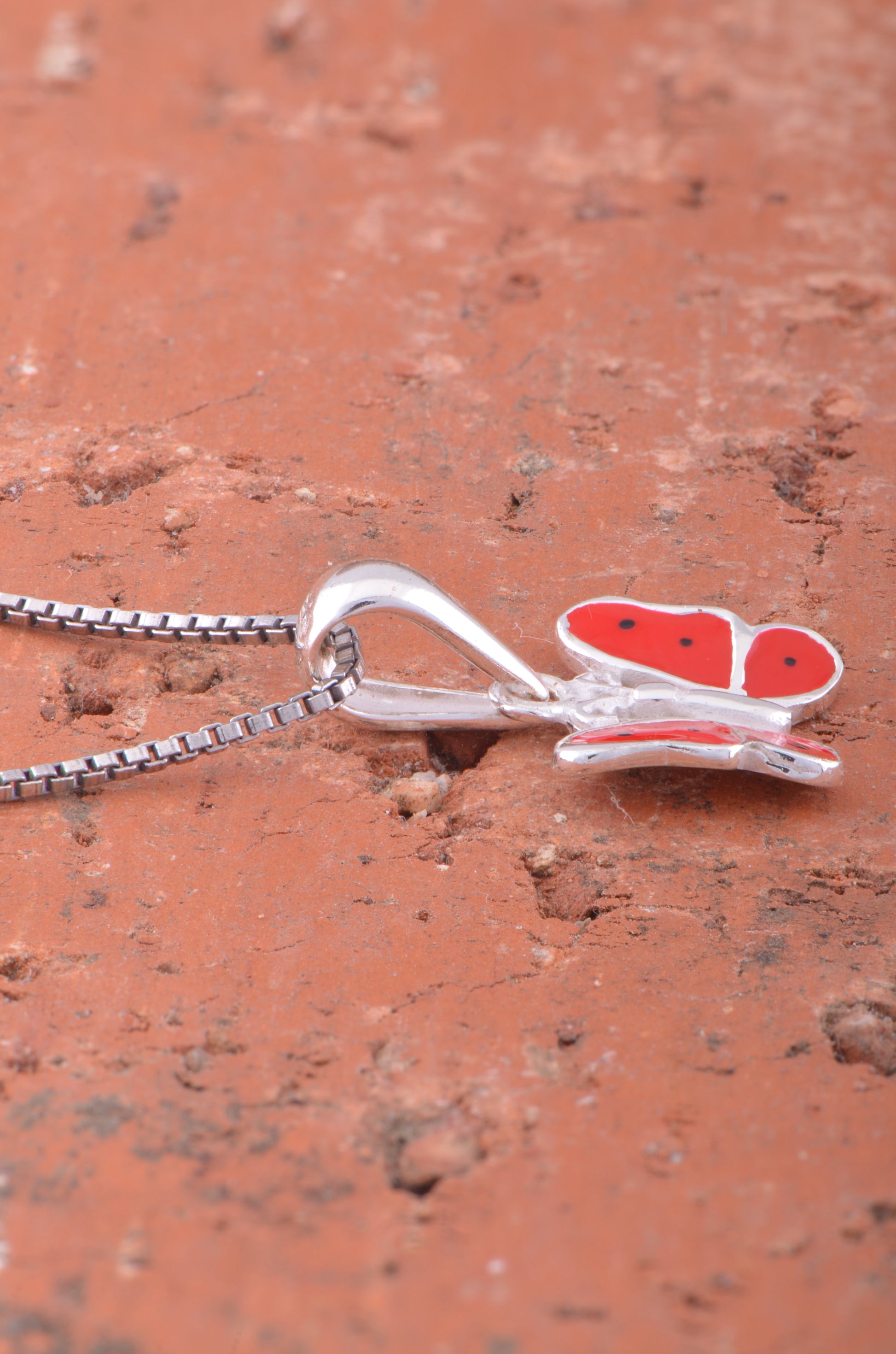 Sterling Silver Red Butterfly Necklace | SilverCloseOut