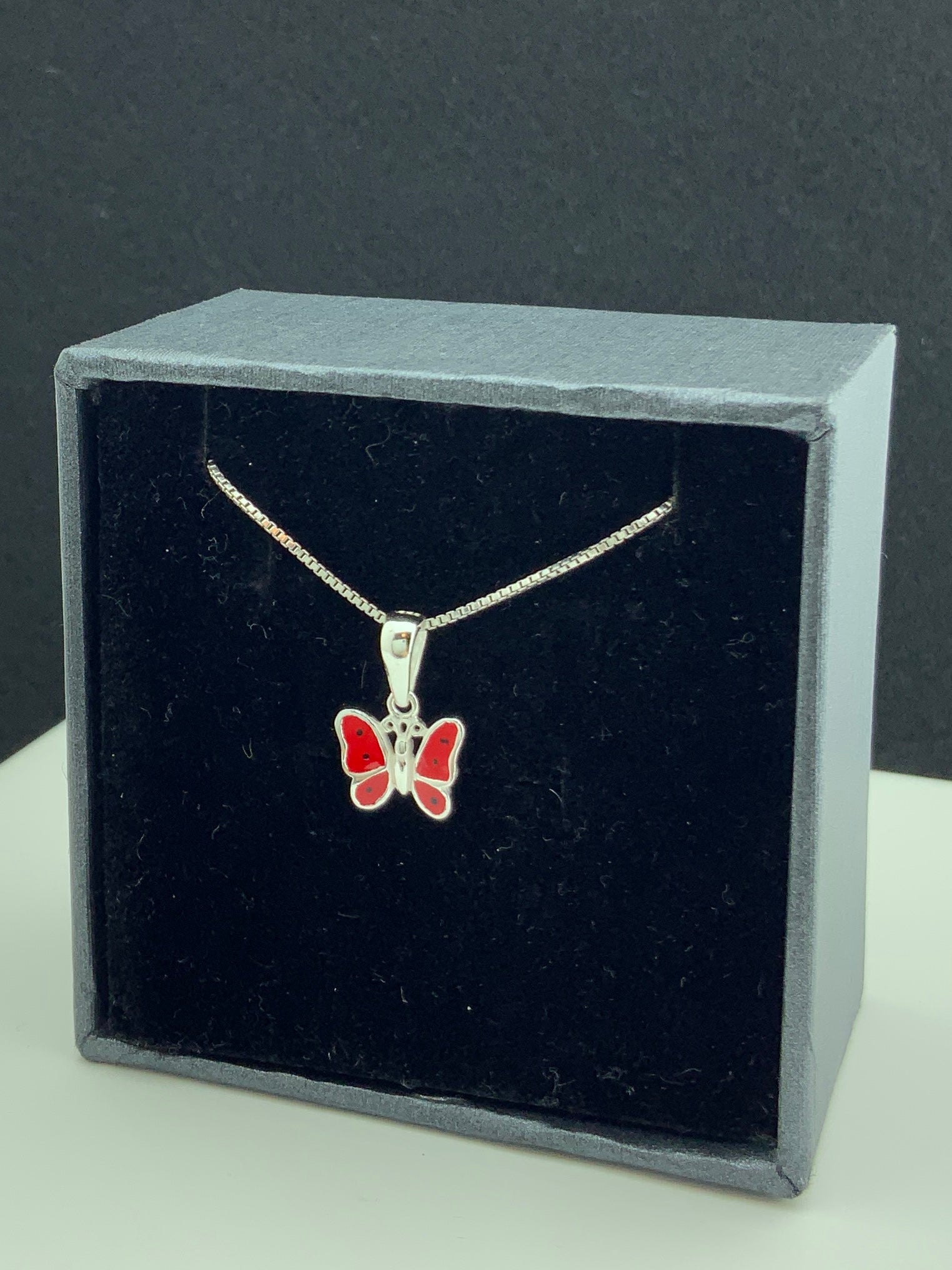 Sterling Silver Red Butterfly Necklace | SilverCloseOut