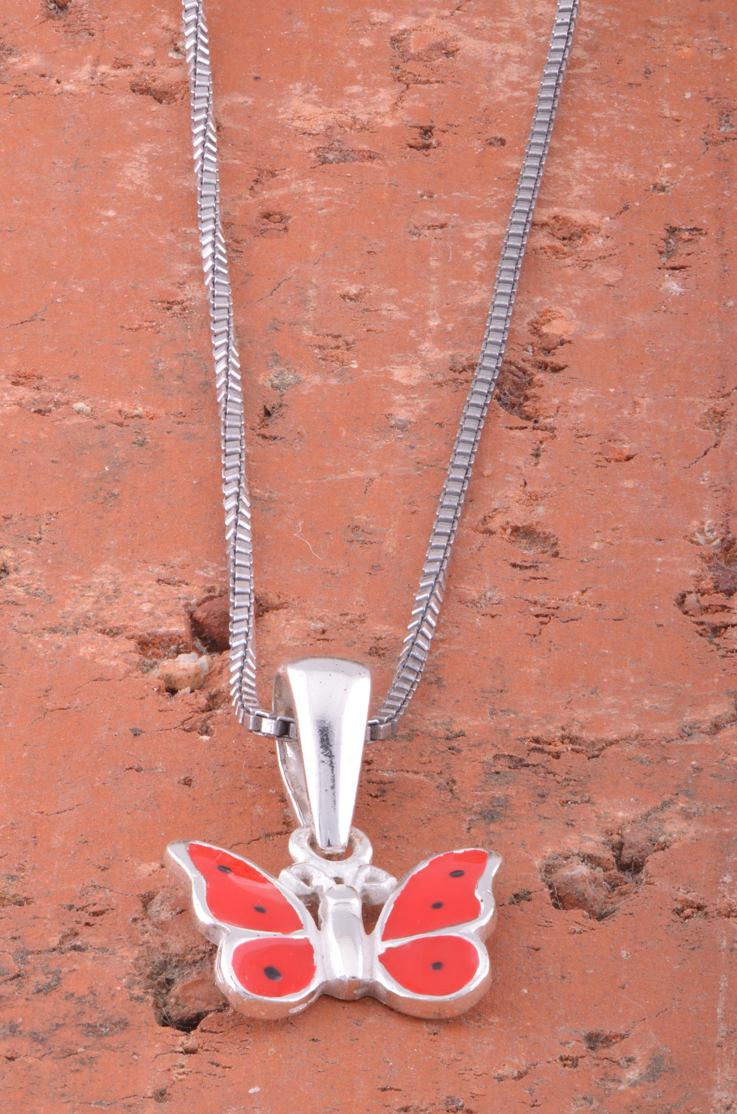 Sterling Silver Red Butterfly Necklace | SilverCloseOut