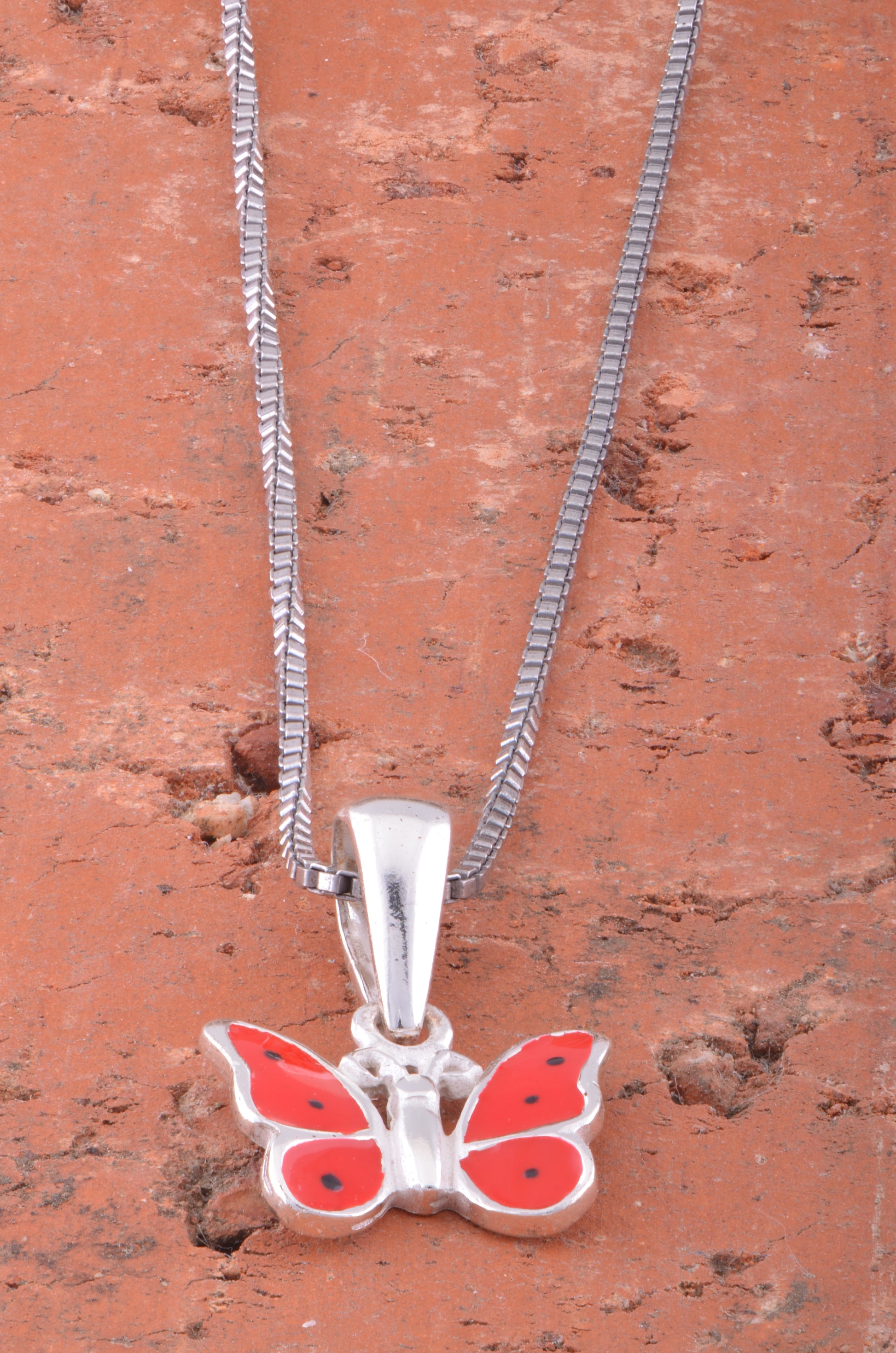 Sterling Silver Red Butterfly Necklace | SilverCloseOut