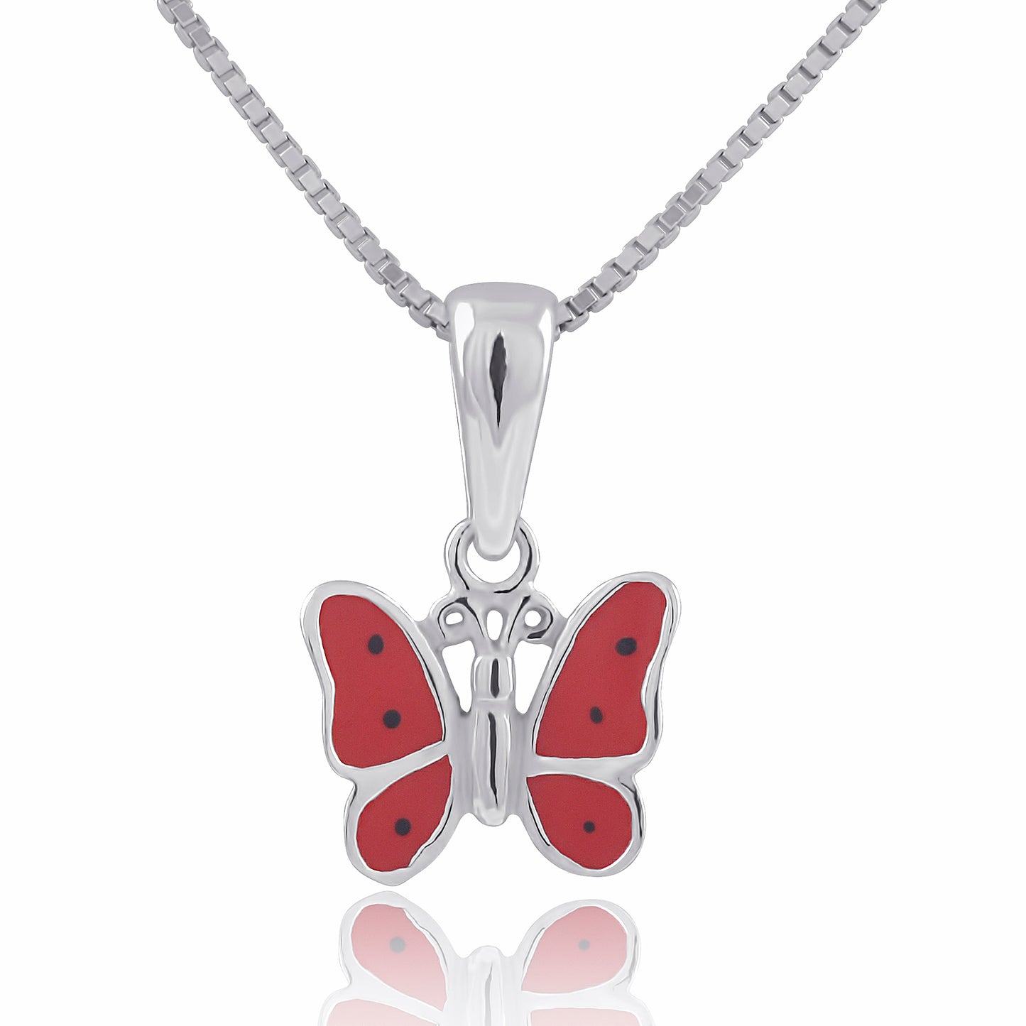 Sterling Silver Red Butterfly Necklace | SilverCloseOut