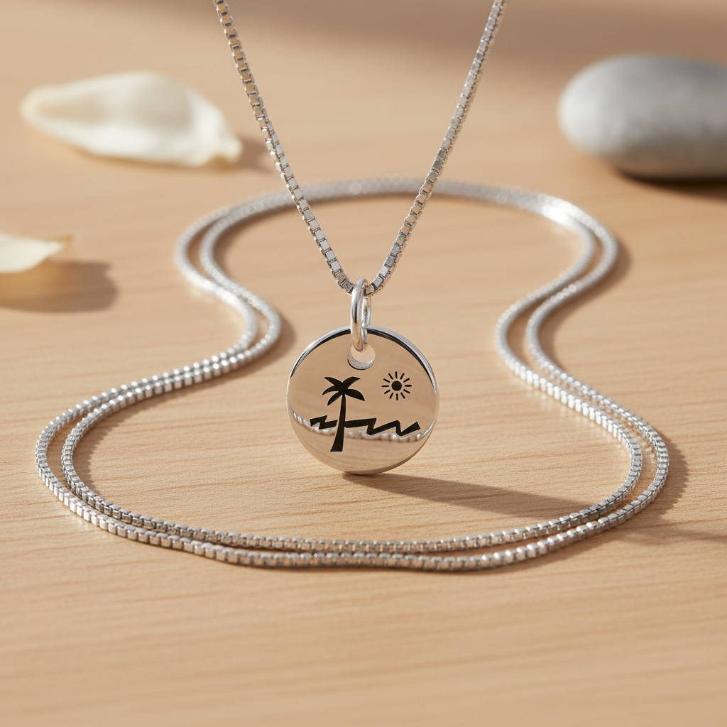 Sterling Silver Palm Tree Paradise Necklace | SilverCloseOut