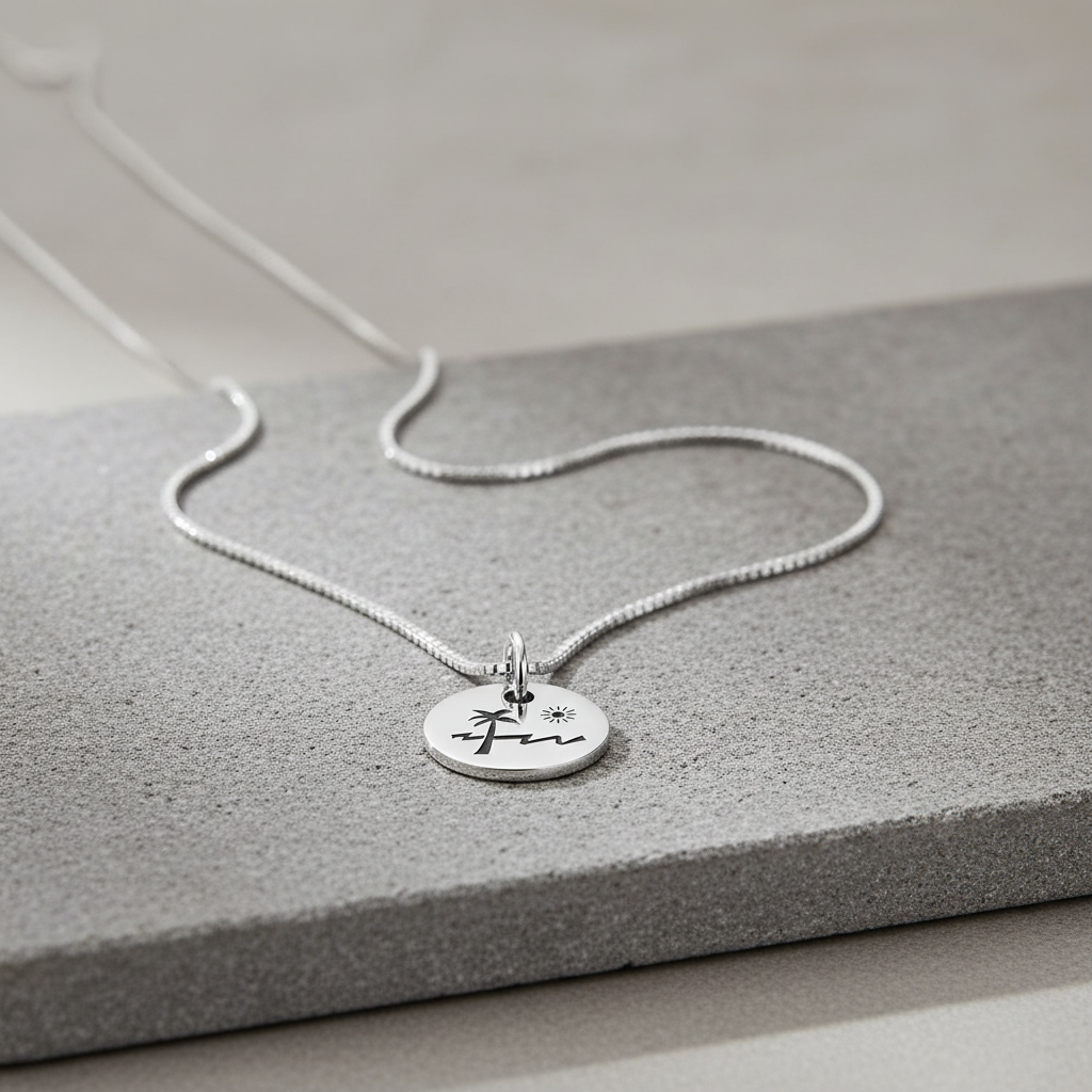 Sterling Silver Palm Tree Paradise Necklace | SilverCloseOut