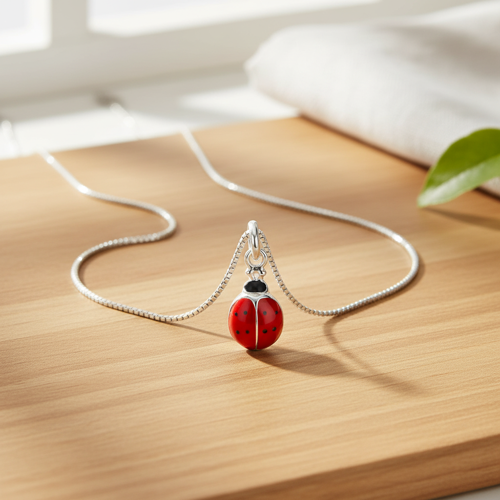 Sterling Silver Red LadyBug Necklace | SilverCloseOut