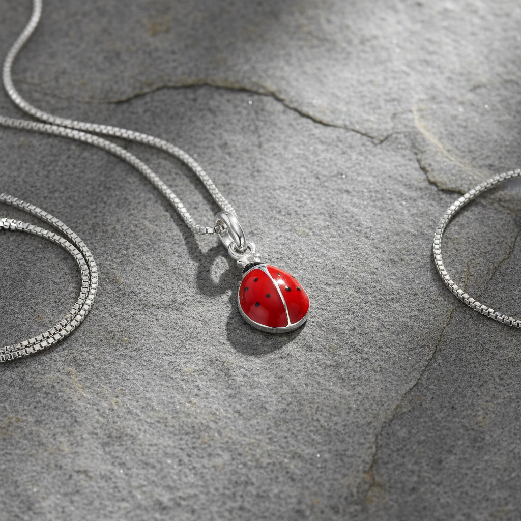 Sterling Silver Red LadyBug Necklace | SilverCloseOut