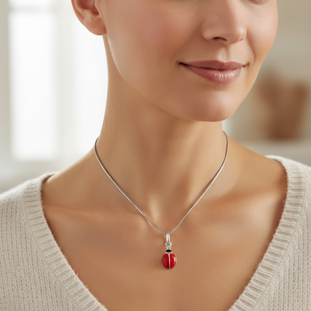 Sterling Silver Red LadyBug Necklace | SilverCloseOut