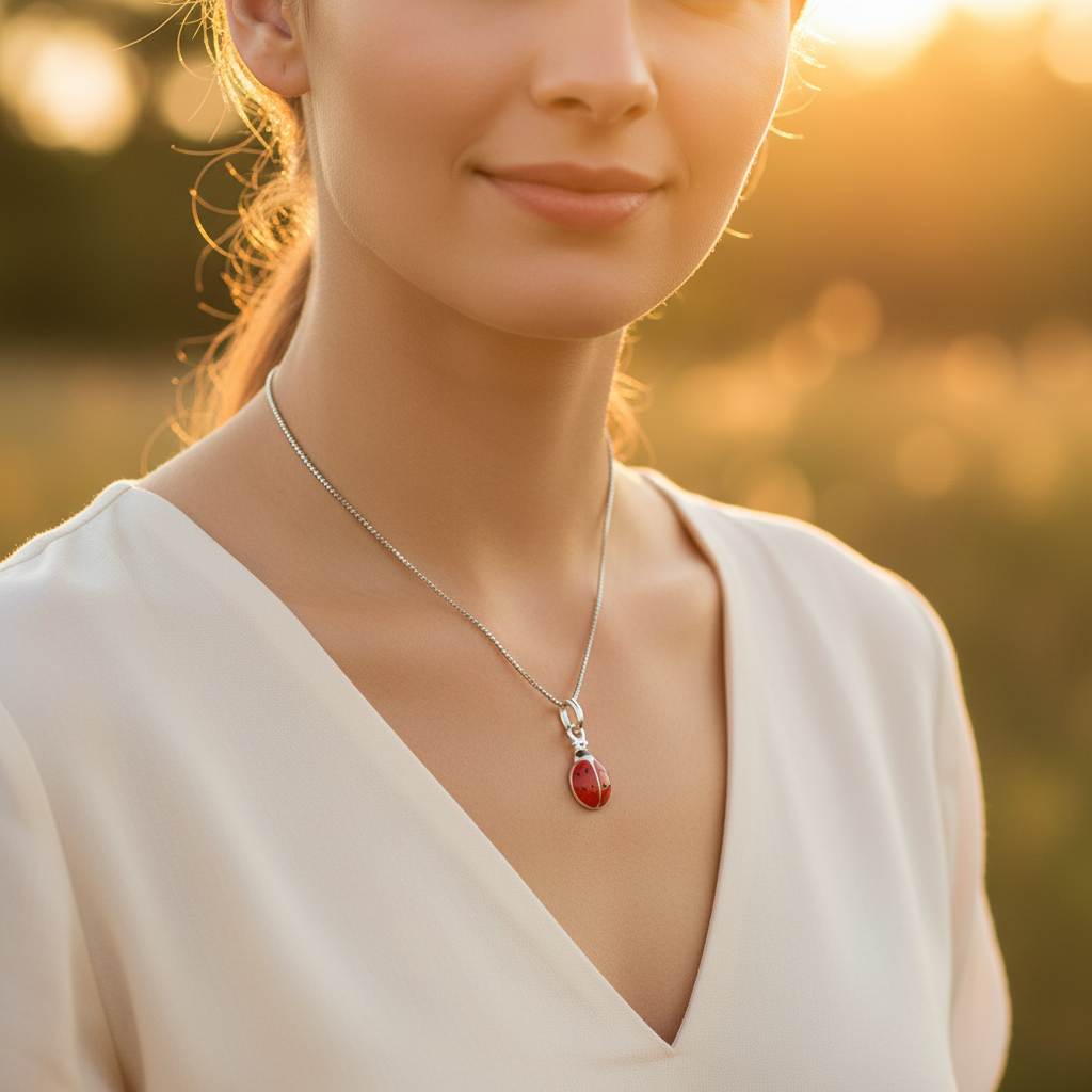 Sterling Silver Red LadyBug Necklace | SilverCloseOut