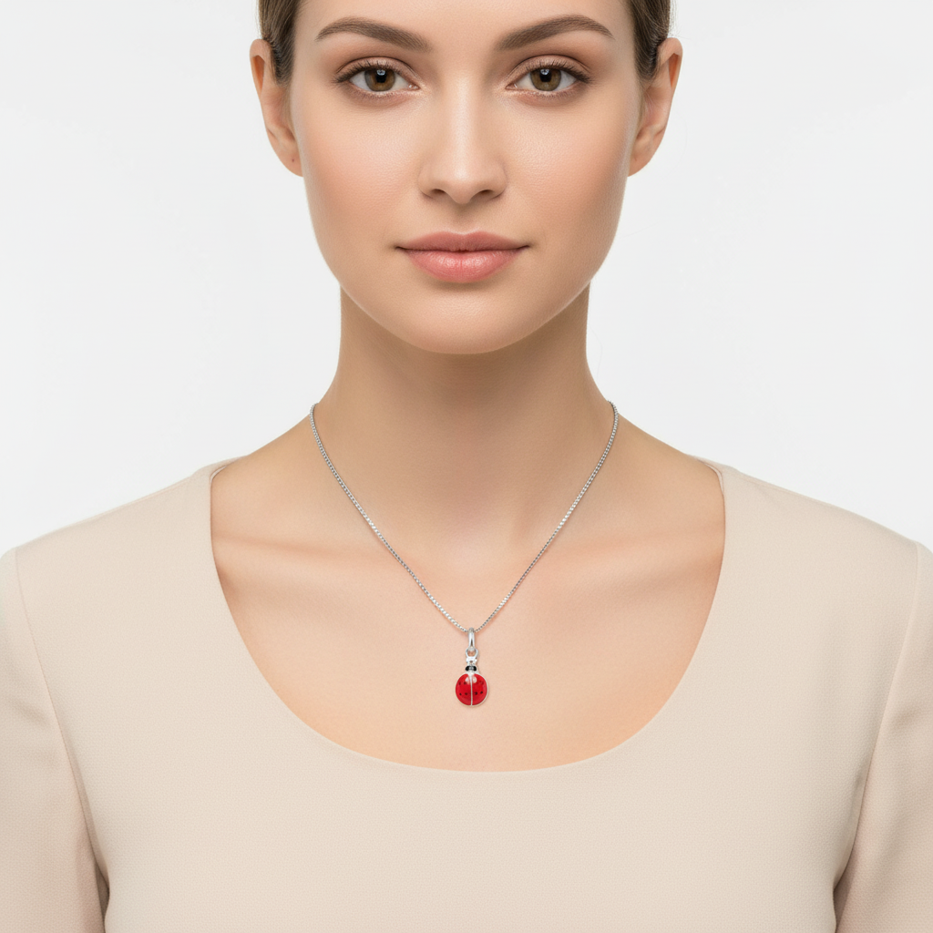 Sterling Silver Red LadyBug Necklace | SilverCloseOut